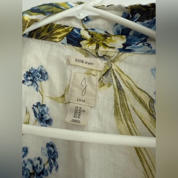 Joie Floral Front Tie Linen Blouse Size XL - Picture 2 of 3
